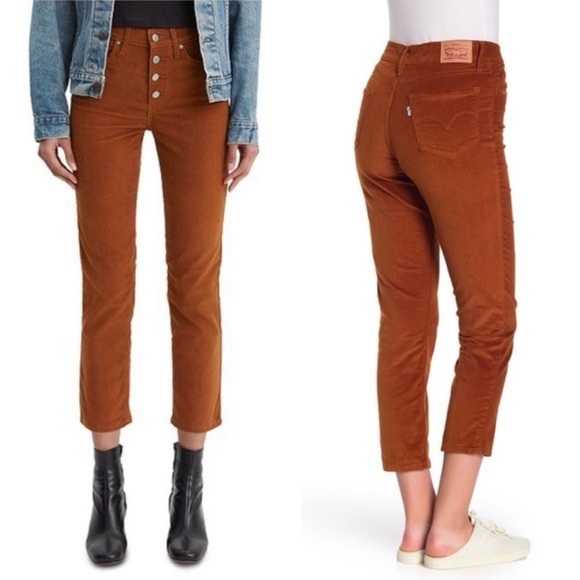 Levi's Wmns 724 High Rise Straight Crop Corduroy Sz 24 Jeans Pants Pumpkin Spice - Picture 9 of 9